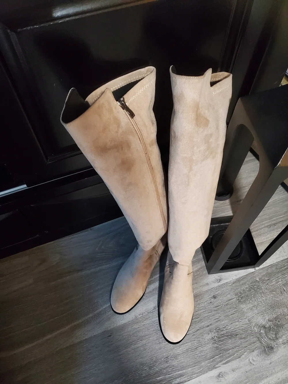 Women's Over-The-Knee Suede Boots in Light Beige